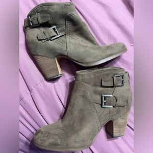 Grey Suede Short Buckle Boots